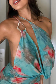 Unique Print Sexy Off-shoulder Backless Fitted Mesh Mini Dress