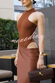 Sexy Sleeveless Slim Waist Hollow Out Maxi Dress