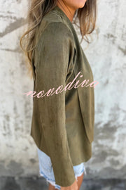 Solid Color Suede Lapel Long Sleeve Loose Coat