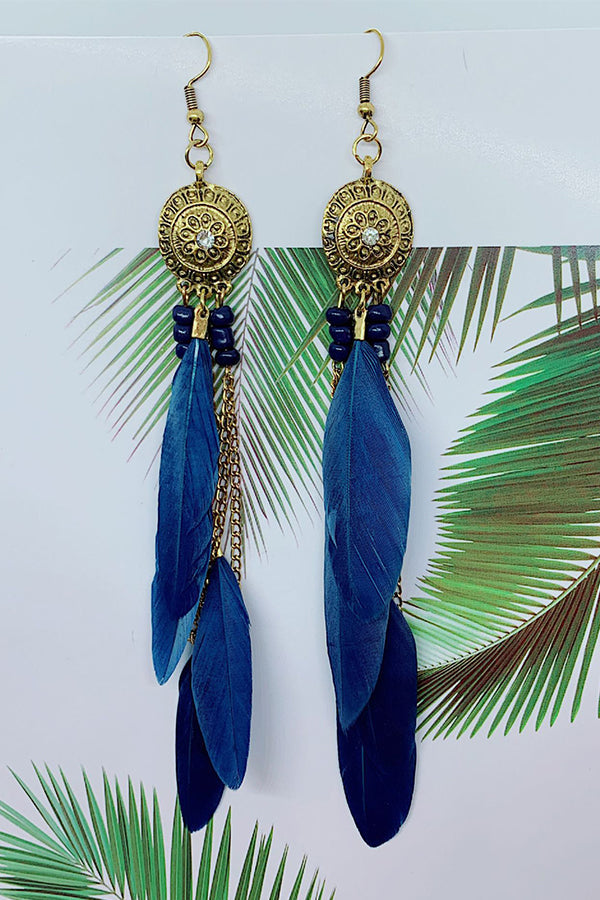 Vintage Chain Tassel Bohemian Feather Earrings