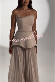 Capture The Moment Gem Trim Pleated Hem Strapless Maxi Dress