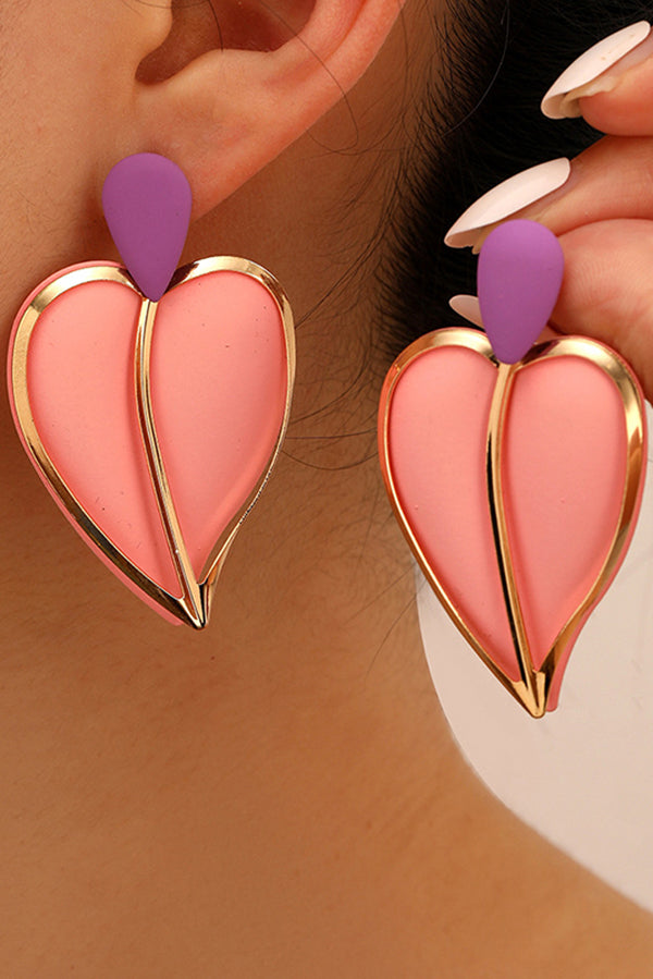 Casual Resort-style Lacquered Color-blocked Heart-shaped Earrings