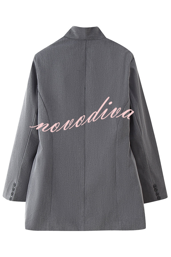 Solid Color Lapel Long Sleeve Casual Pocket Long Blazer