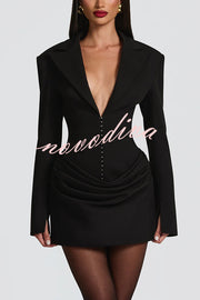 Solid Color Slim-fit V-neck Elegant Draped Formal Mini Dress
