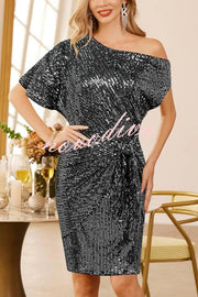 Solid Sequined Elegant Strappy Mini Dress