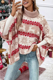 Christmas Elk Turtleneck Bat Sleeve Loose Sweater