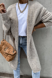 Solid Color V-neck Knitted Long-sleeved Oversized Midi Cardigan