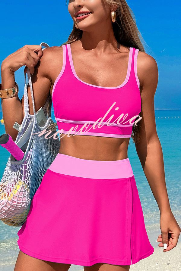 Fashion Contrast Color Stretch Sports Two-piece Bikini Swimsuit