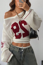 Number 29 Pattern Fashion Casual Street Trend Printed V-neck Long-sleeved Knitted Sweater