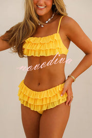 Sweet Summer Mood Tiered Ruffle Design Stretch Bikini Swimsuit