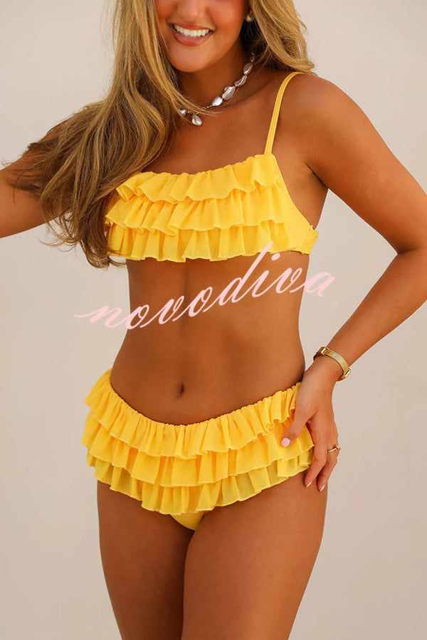 Sweet Summer Mood Tiered Ruffle Design Stretch Bikini Swimsuit