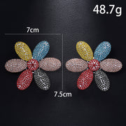 New Rhinestone Colorful Flower Earrings