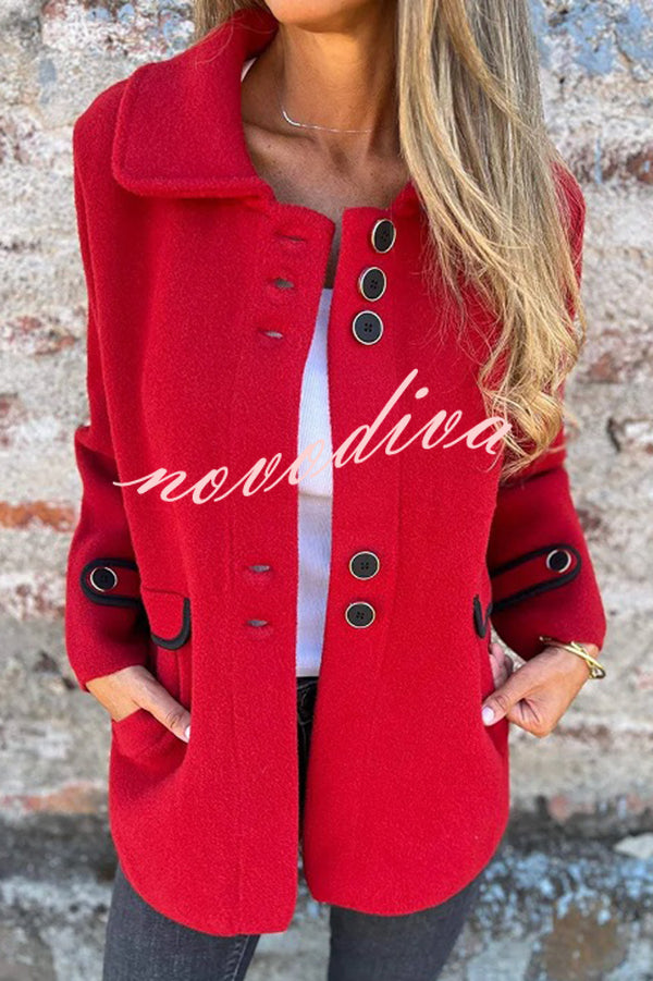 Solid Color Lapel Long Sleeve Button Loose Coat