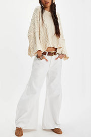 Solid Color Loose-fitting Crew Neck Short Knit Sweater