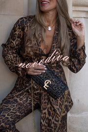 Chic View Leopard Print Tie-up Waist Lapel Blazer and Elastic Waist Loose Pants Set