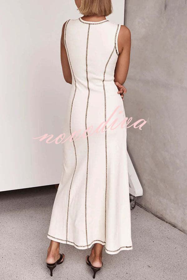 Balance Beauty and Comfort Ribbed Contrast Detail Stretch Maxi Dress