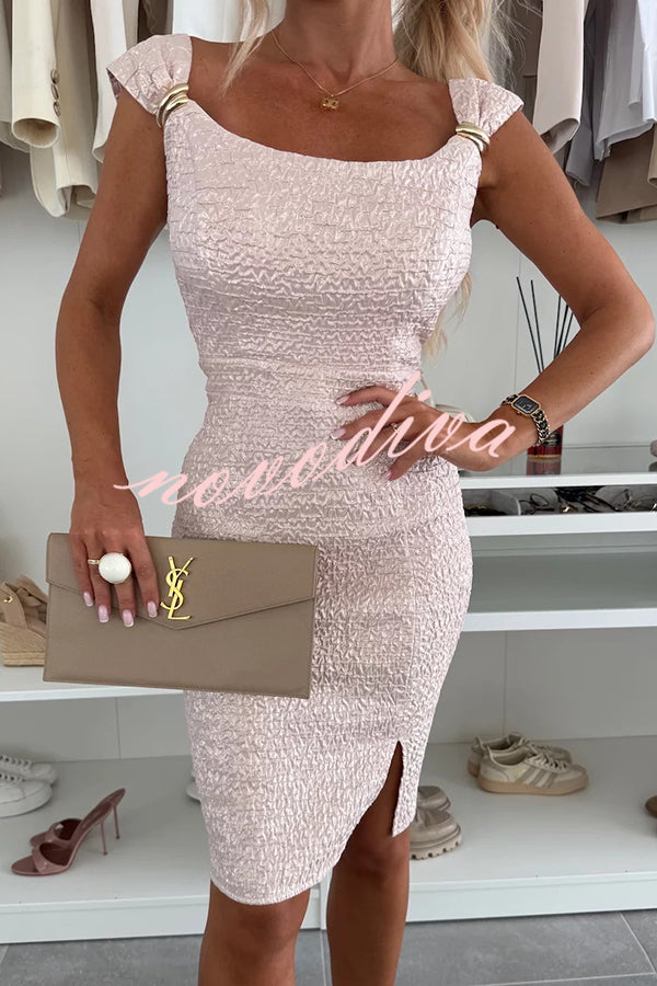 Solid Color Strappy Metal Embellished Fitted Mini Dress