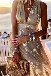 Golden Sunset Stories V-neck Maxi Dress