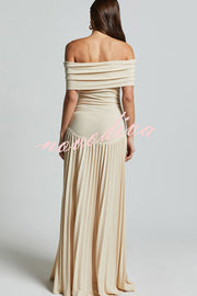 Sexy Off-shoulder Slim Fit Pleated Maxi Dress