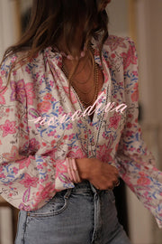 Floral Print Long-Sleeved Button-Up Elegant Shirt