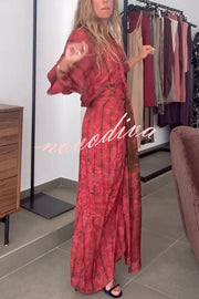 Unique Printed V-neck High-waisted Loose-fitting Holiday Maxi Dress