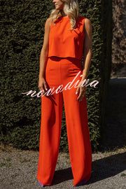 Modern and Elegant Solid Crop Tank and High Rise Flare Loose Pants Set