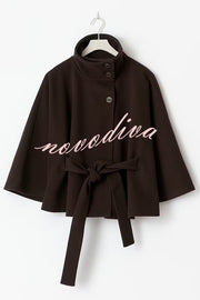 Fashionable Stand Collar Button Waist Tie Loose Cape