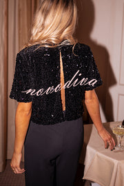Like A Star Sequin Velvet Backless Pocketed Wide Leg Jumpsuit
