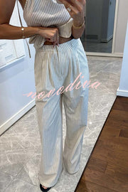 Moriah Striped Thin Strap Halter Neck Scarf Top and Pocketed Wide Leg Pants Set