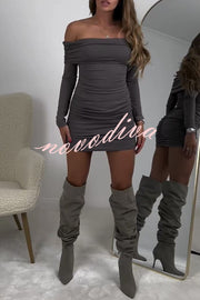 Friday Party Off Shoulder Long Sleeve Ruched Stretch Party Mini Dress