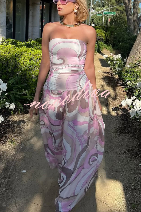 Gorgeous Pastels Unique Print Off Shoulder Low Rise Loose Maxi Dress