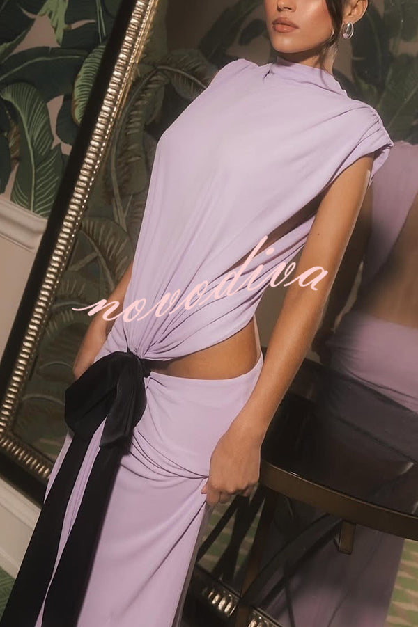 Sexy Open Back Bow Embellished Elegant Fishtail Maxi Dress