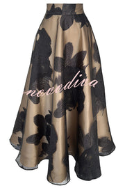 Chic Celebration Tulle Floral Pattern Jacquard High Rise Flared Maxi Skirt