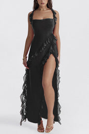 Ultra-sexy Silhouette Ruffle High Slit Lightweight Maxi Dress