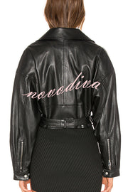 Fashion Lapel Long Sleeve Casual Zipper Pocket Leather Jacket