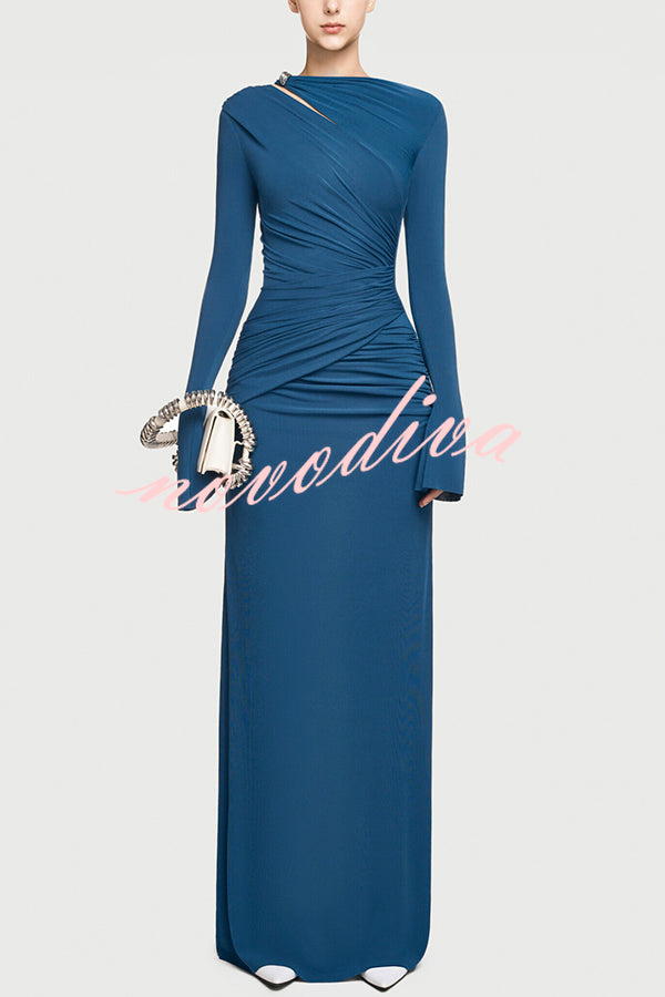 Stylish Long-sleeved Slim-fit Pleated Elegant Maxi Dress