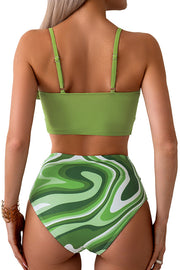 Gracie Bow Twist Design Printed High Rise Bikini Swimsuit