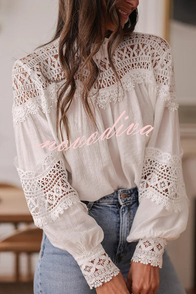 Stylish Hollow-out Patchwork Long-sleeved Elegant Shirt