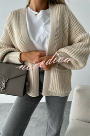 Solid Color V-neck Long-sleeved Casual Knitted Cardigan