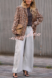 Catwalk Leopard Single Button Long Sleeve Pocketed Lapel Boyfriend Blazer
