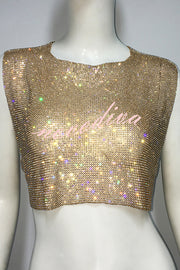 Sexy Metallic Rhinestone Backless Chain Vest
