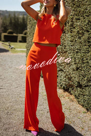 Modern and Elegant Solid Crop Tank and High Rise Flare Loose Pants Set