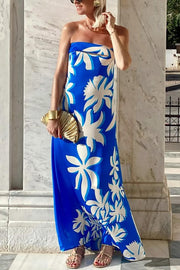 Fashion Vacation Satin Unique Print Off Shoulder Maxi Dress
