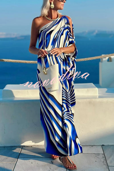 Sirinda Unique Printed Cutout One-shoulder Holiday-style Loose Maxi Dress