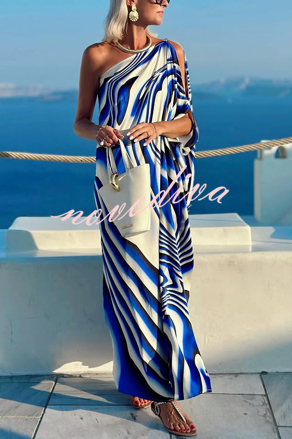 Sirinda Unique Printed Cutout One-shoulder Holiday-style Loose Maxi Dress