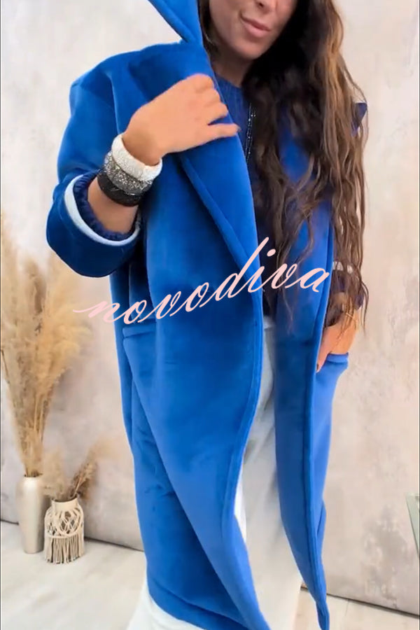 A Pleasant Winter Button Up Long Sleeve Pocket Lapel Loose Midi Jacket