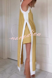 Ellie Contrast Color Sleeveless Midi Top and Elastic Waist Pocket Shorts Set