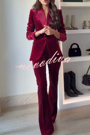 Delicate Daze Velvet Satin Lapel Button Up Long Sleeve Tapered Waist Blazer