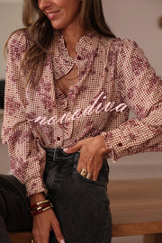 Plant Plaid Printed Long-sleeved Ruffles Casual Shirt