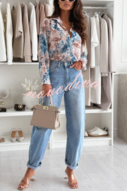 Floral Print Lapel Long Sleeve Casual Shirt